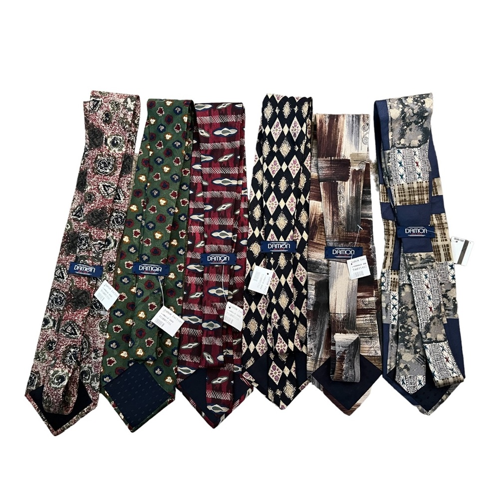 6- NWT Vintage Retro 90’s Y2K Patterned Silk Damon Neck Ties - Picture 2 of 8